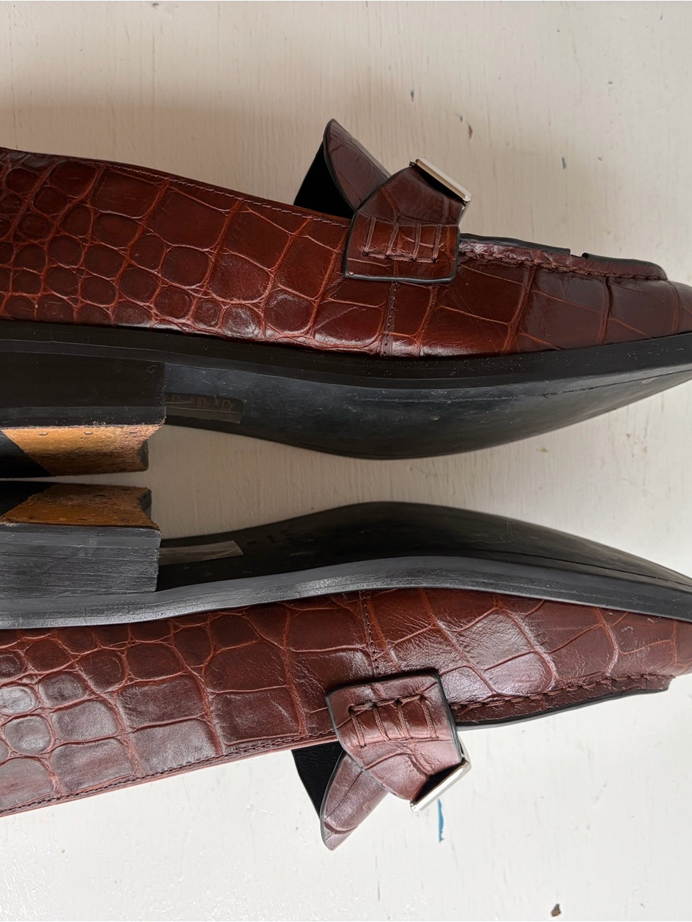 rag & bone Brown Croc-Embossed Leather Loafers – Silver Logo Hardware - Picture 5 of 11
